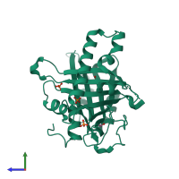 PDB entry 3g3t coloured by chain, side view.