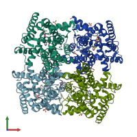 PDB entry 3g4l coloured by chain, front view.