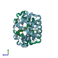 PDB entry 3g4q coloured by chain, side view.
