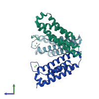 PDB entry 3g4x coloured by chain, side view.