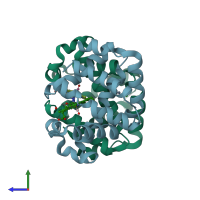 PDB entry 3g53 coloured by chain, side view.