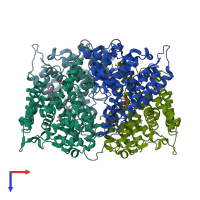 PDB entry 3g58 coloured by chain, top view.