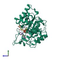 PDB entry 3g5e coloured by chain, side view.