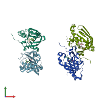 PDB entry 3g5k coloured by chain, front view.