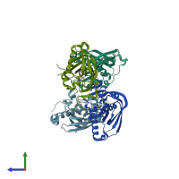 PDB entry 3g5k coloured by chain, side view.