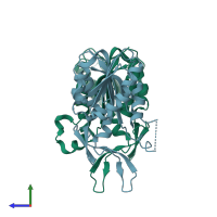 PDB entry 3g5l coloured by chain, side view.