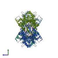 PDB entry 3g5n coloured by chain, side view.