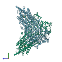 PDB entry 3g60 coloured by chain, side view.