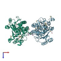 PDB entry 3g68 coloured by chain, top view.