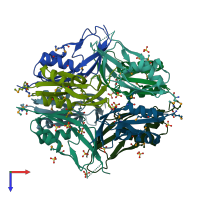 PDB entry 3g74 coloured by chain, top view.