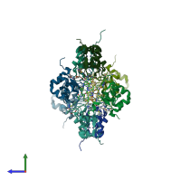 PDB entry 3g76 coloured by chain, side view.