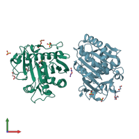 PDB entry 3g7n coloured by chain, front view.