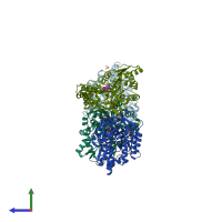 PDB entry 3g7v coloured by chain, side view.