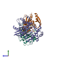 PDB entry 3g82 coloured by chain, side view.