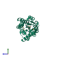 PDB entry 3g85 coloured by chain, side view.