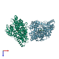 PDB entry 3g86 coloured by chain, top view.