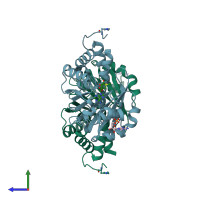 PDB entry 3g89 coloured by chain, side view.