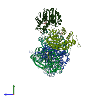 PDB entry 3g8a coloured by chain, side view.