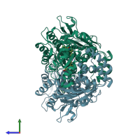 PDB entry 3g8e coloured by chain, side view.