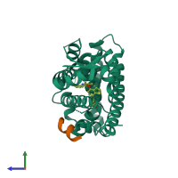 PDB entry 3g8i coloured by chain, side view.