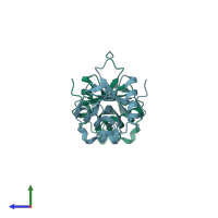 PDB entry 3g8k coloured by chain, side view.