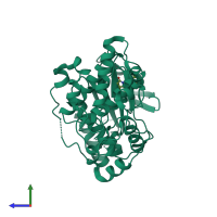 PDB entry 3g90 coloured by chain, side view.
