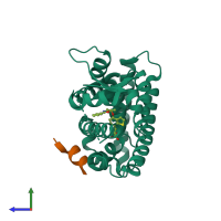 PDB entry 3g9e coloured by chain, side view.