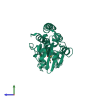 PDB entry 3g9q coloured by chain, side view.