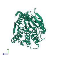 PDB entry 3g9t coloured by chain, side view.