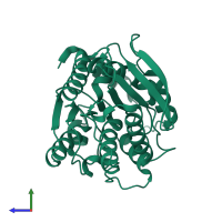 PDB entry 3g9u coloured by chain, side view.