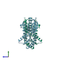 PDB entry 3ga5 coloured by chain, side view.