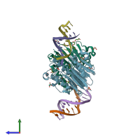 PDB entry 3ga6 coloured by chain, side view.