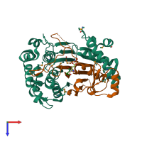 PDB entry 3ga9 coloured by chain, top view.