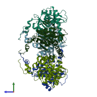 PDB entry 3gaa coloured by chain, side view.