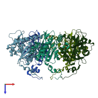 PDB entry 3gaa coloured by chain, top view.