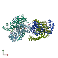 PDB entry 3gag coloured by chain, front view.
