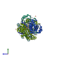 PDB entry 3gag coloured by chain, side view.