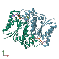 PDB entry 3gam coloured by chain, front view.