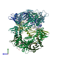 PDB entry 3gas coloured by chain, side view.