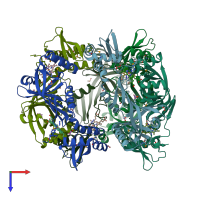 PDB entry 3gas coloured by chain, top view.