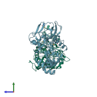 PDB entry 3gaz coloured by chain, side view.