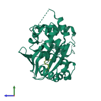 PDB entry 3gbg coloured by chain, side view.