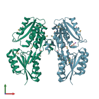 PDB entry 3gbv coloured by chain, front view.