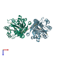 PDB entry 3gbv coloured by chain, top view.