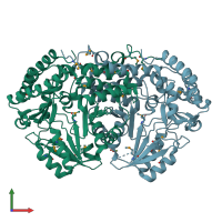 PDB entry 3gbx coloured by chain, front view.