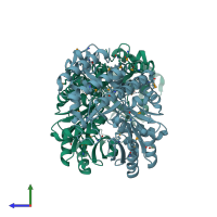 PDB entry 3gbx coloured by chain, side view.