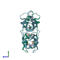 PDB entry 3gby coloured by chain, side view.