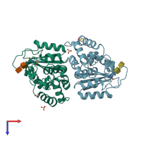 PDB entry 3gc6 coloured by chain, top view.