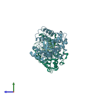 PDB entry 3gc8 coloured by chain, side view.