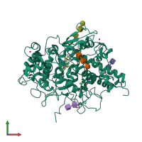 PDB entry 3gck coloured by chain, front view.